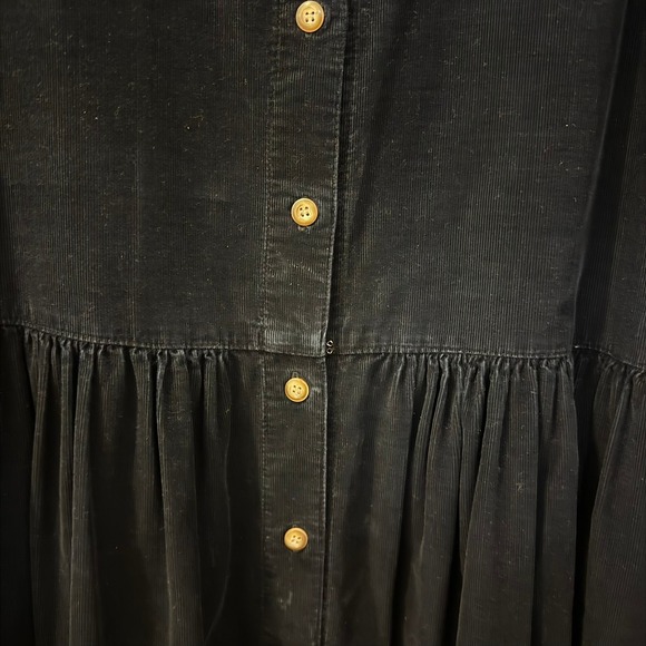 Eddie Bauer Women's Size M Black Corduroy Button Front Midi Dress Cottage Jumper - Picture 2 of 16